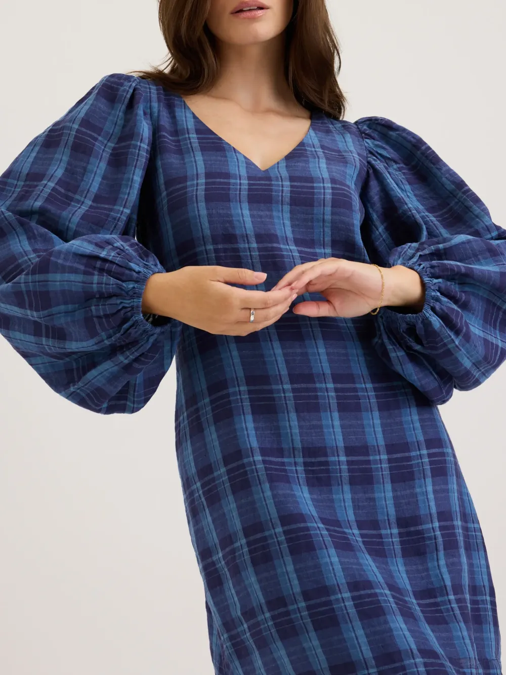 Indigo Check Linen Check Dress