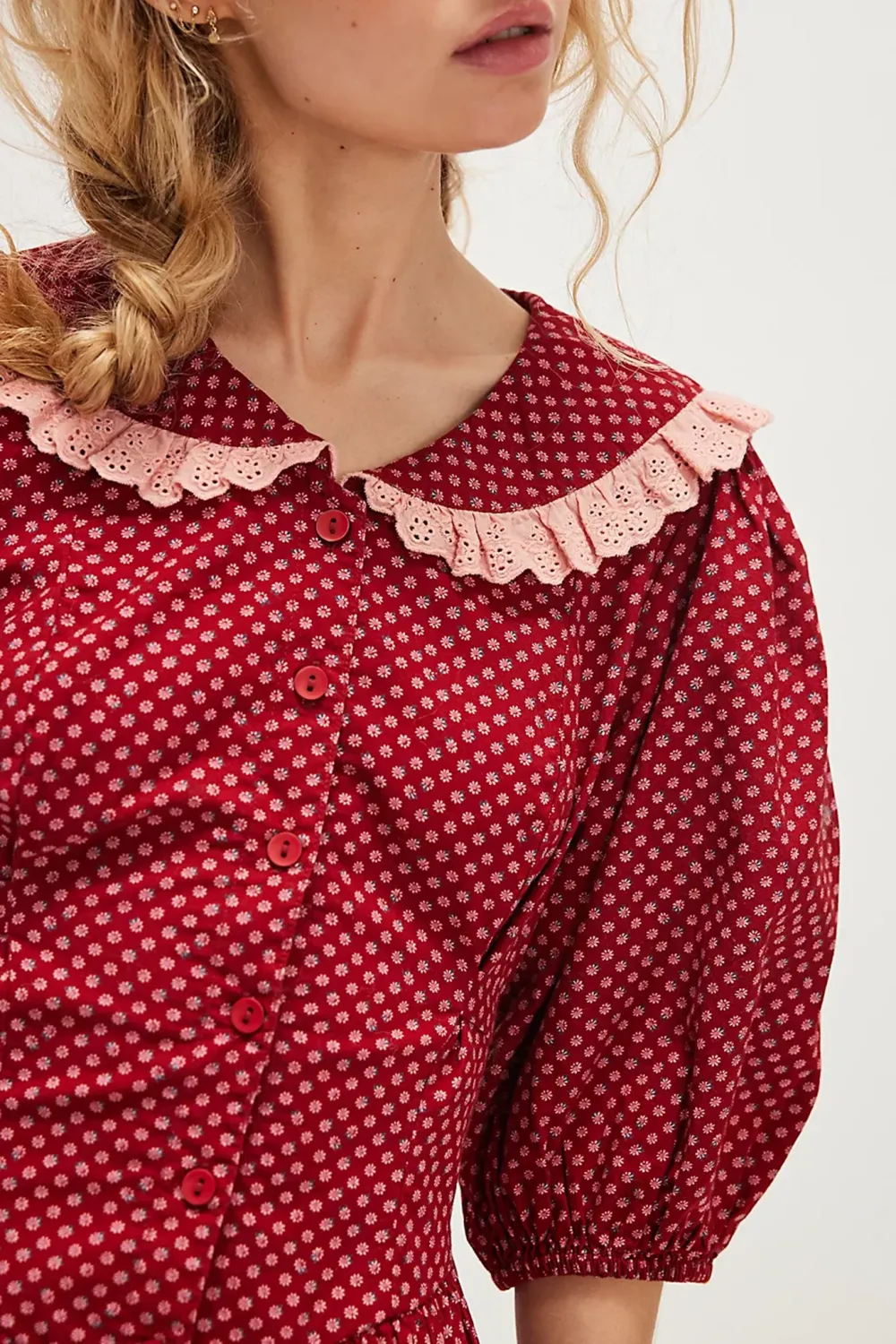 Peter Pan Collar Puff Sleeve Mini Dress