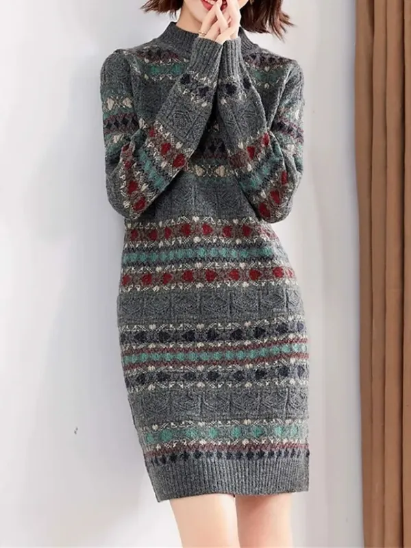 Women's Black Dress Sweater Dress Jumper Dress Midi Dress Knitwear Fashion Daily Color Block Outdoor Daily Holiday Vacation Crew Neck Long Sleeve Patchwork 2023 Regular Fit Black Red Apricot One Size