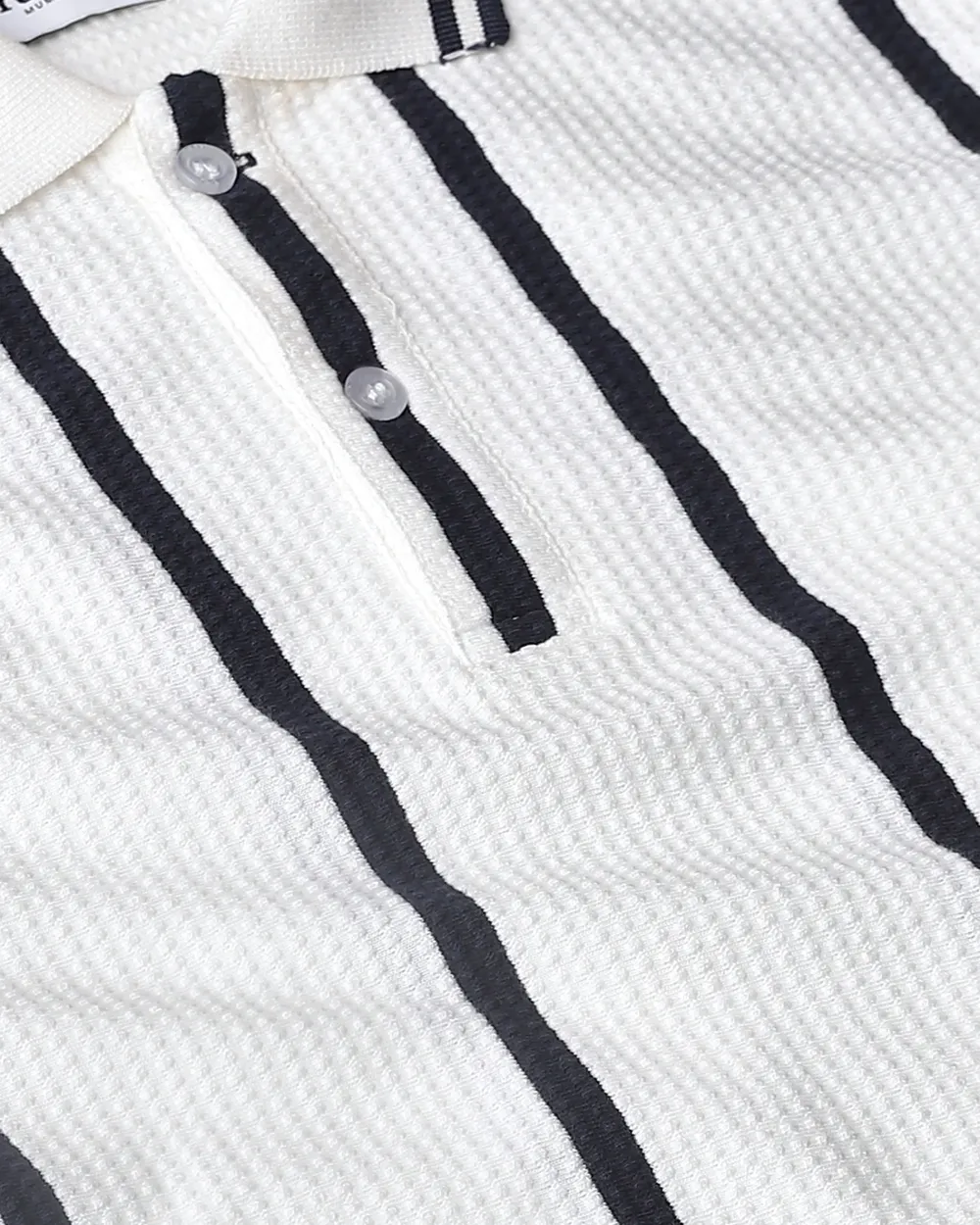 Daily Simple And Slimming White Striped Polo Shirt