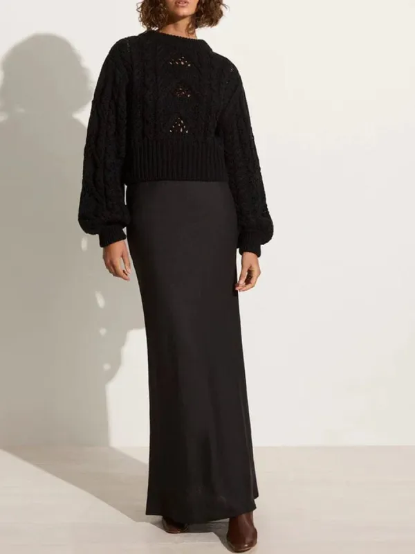 Casual Style Cotton Knit Black Jumper