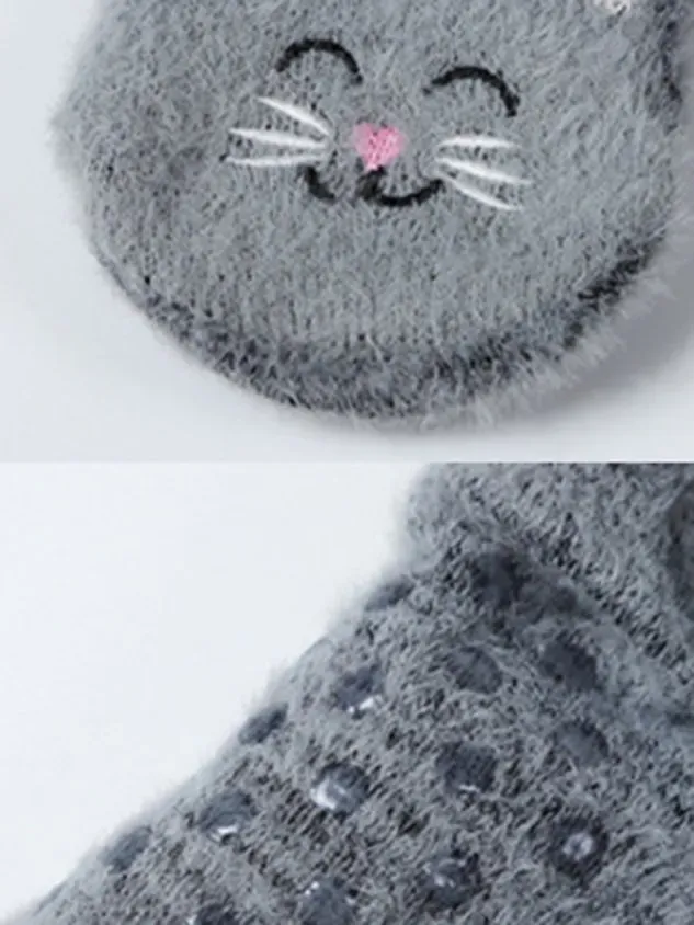 1pair Women Cartoon Cat Warmth Non-Slip Floor Socks