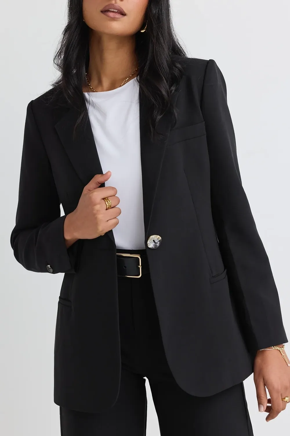 Black Textured Fitted Blazer