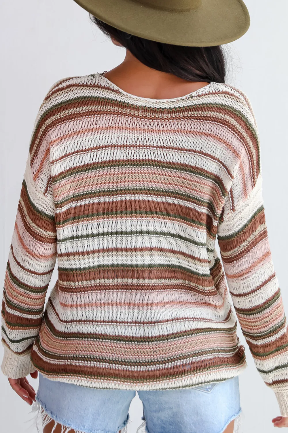 Simply Decadent Cream Striped Lightweight Knit Sweater