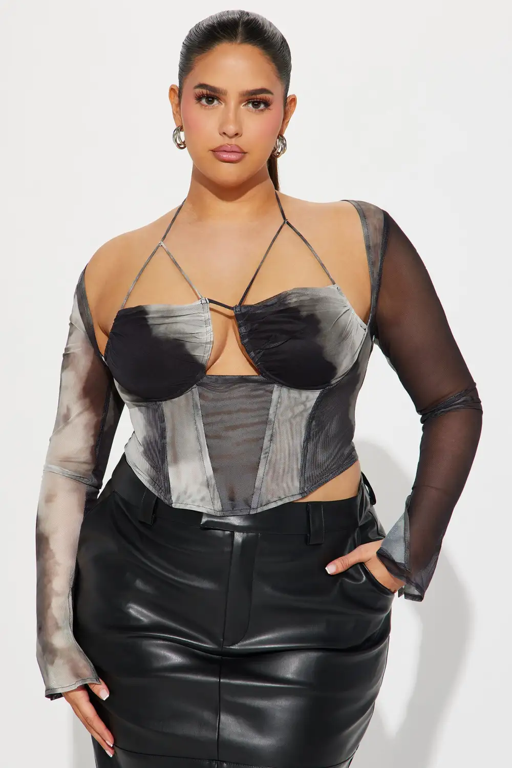 Malia Mesh Corset Top - Black/combo