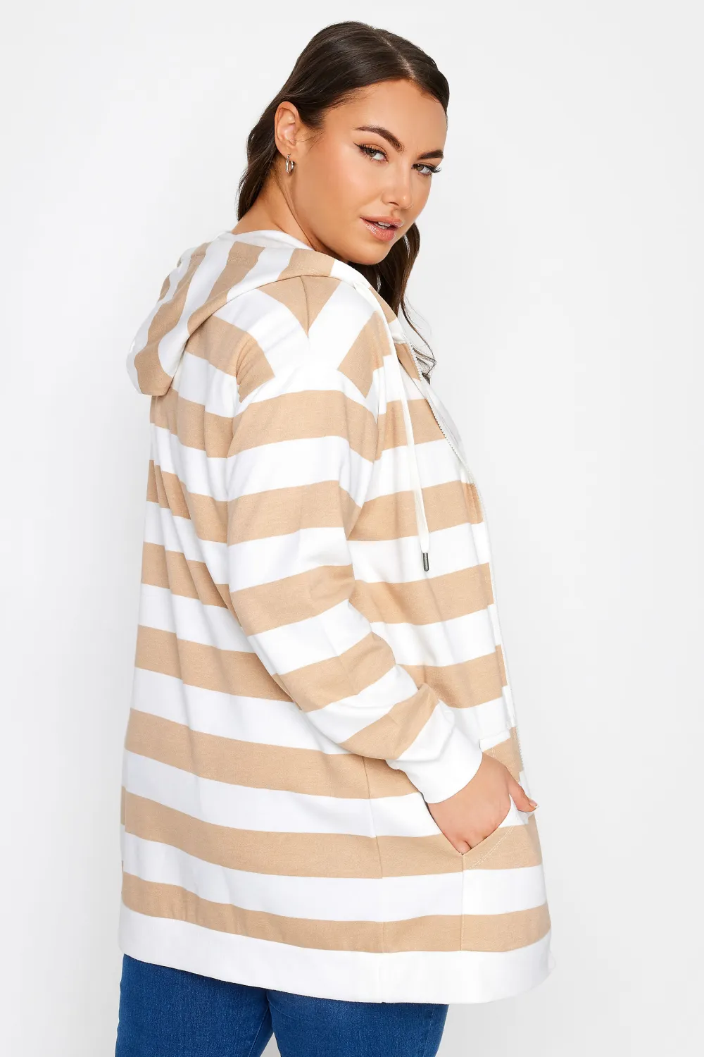 YOURS Curve Brown Stripe Zip Through Hoodie