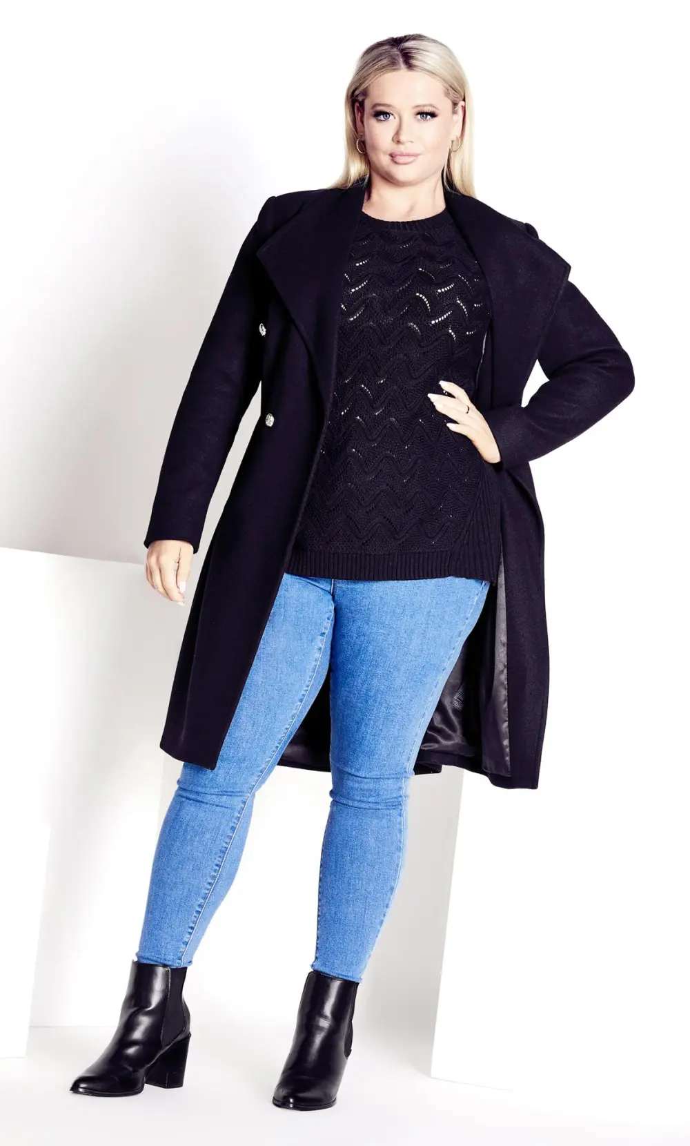 Evans Black Open Knit Front Jumper