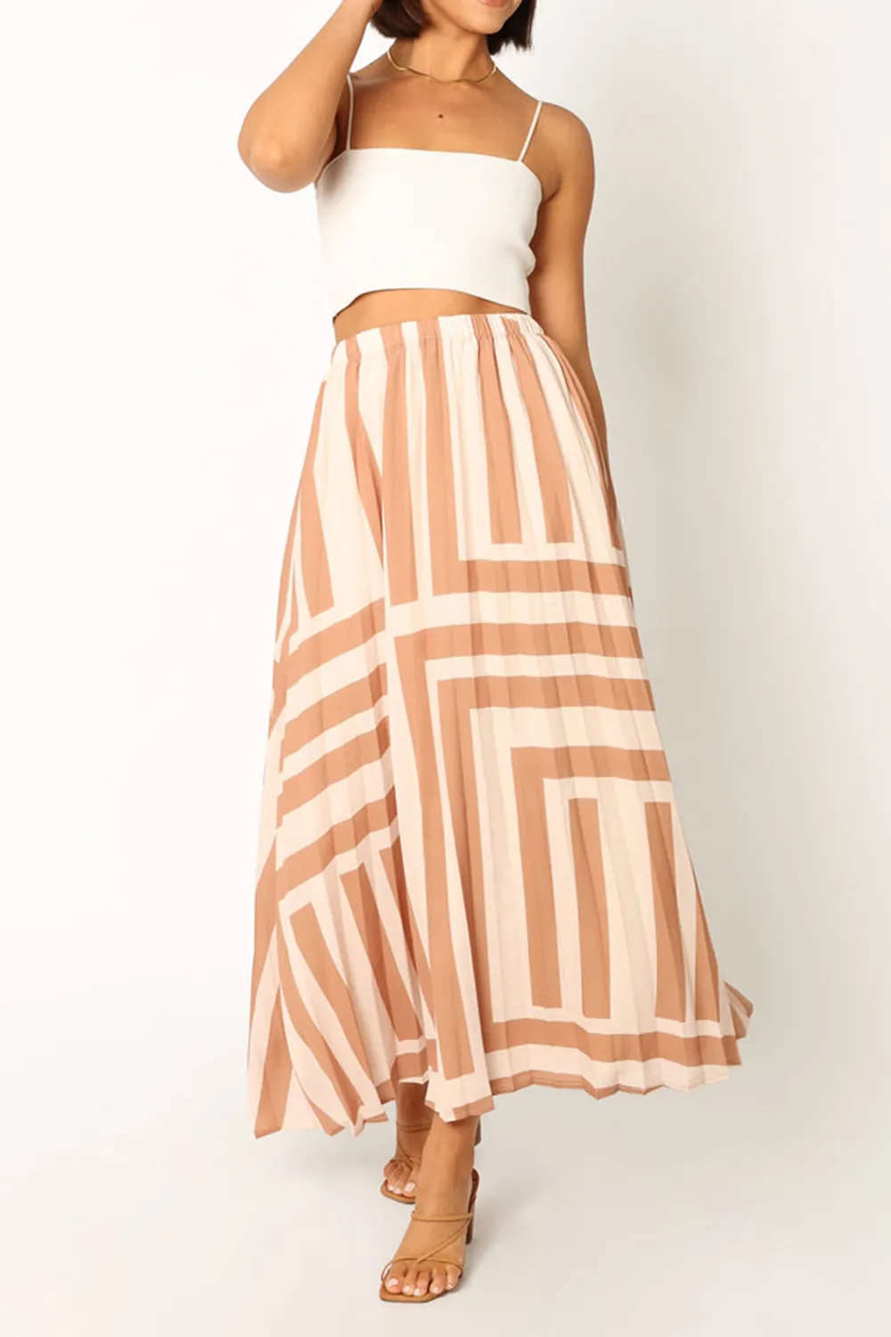 PLEAT MIDI SKIRT - TAN