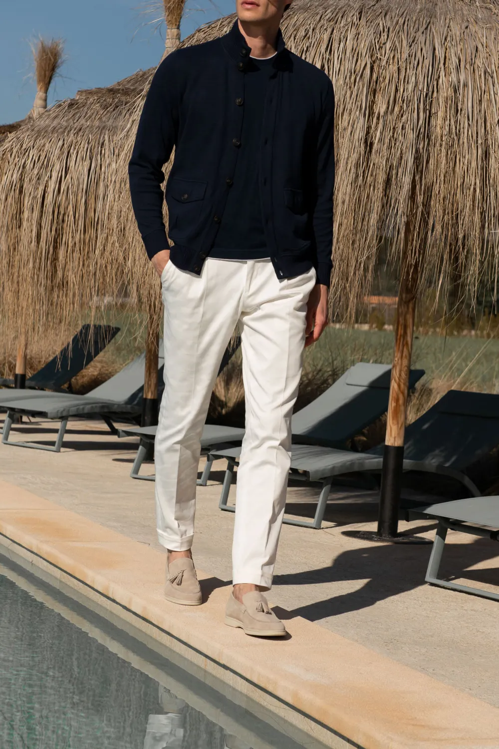 Blue Cotton Knitted Bomber