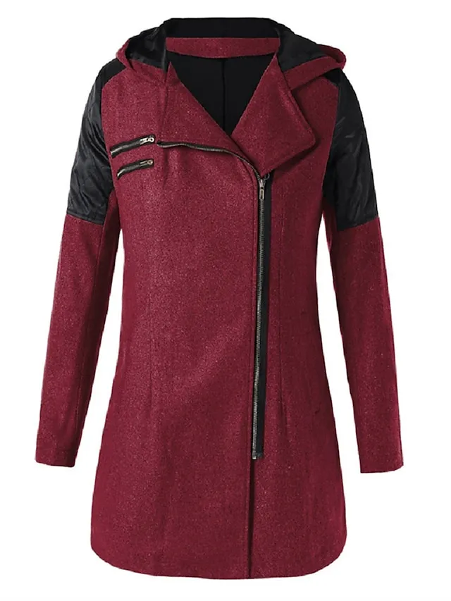Women's Coat Windproof Warm Outdoor Street Daily Wear Going out Zipper Pocket Zipper Hoodie Fashion Modern Casual Minimalism Plain Regular Fit Outerwear Long Sleeve Fall Winter Navy Black Wine S M L