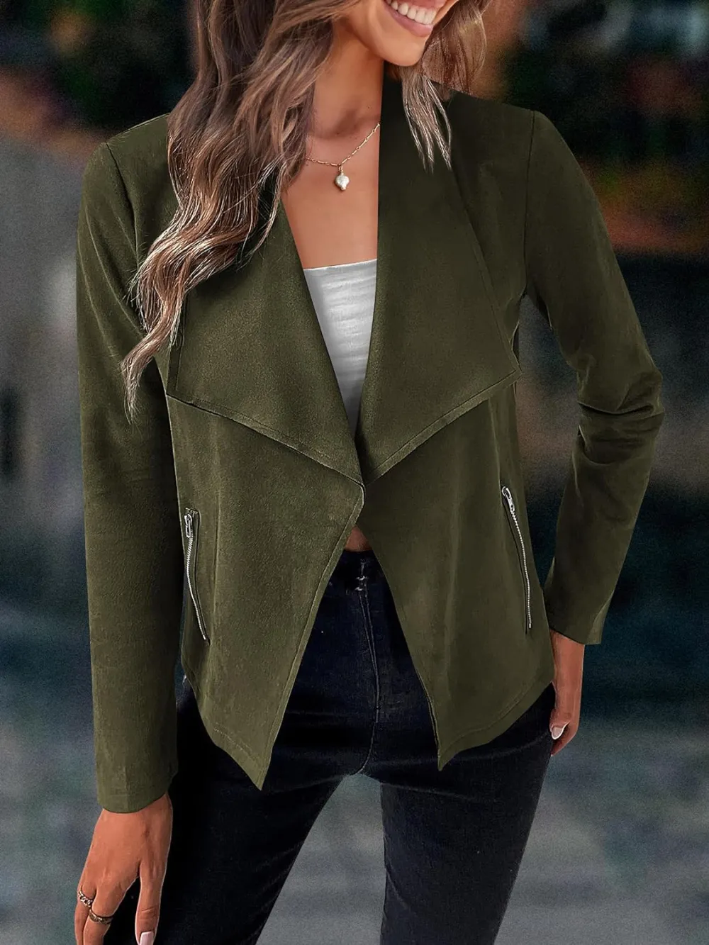 Women's Faux Suede Jackets 2023 Fall Clothes Long Sleeve Open Front Cropped Coat Outwear