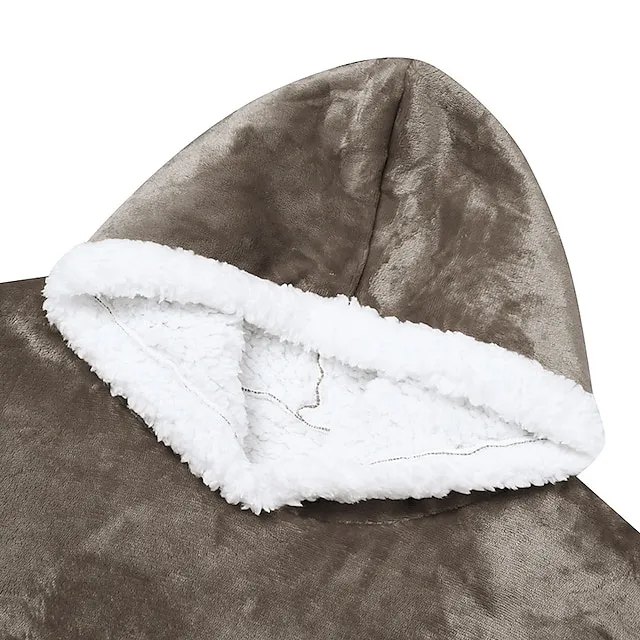 Women's Christmas Couple‘s Pajamas Nightgown Hoodie Blanket Wearable Blanket Grid / Plaid Pure Color Plush Simple Comfort Xmas Home Party Fleece Warm Gift Patchwork Pocket Fall Winter Black Gray