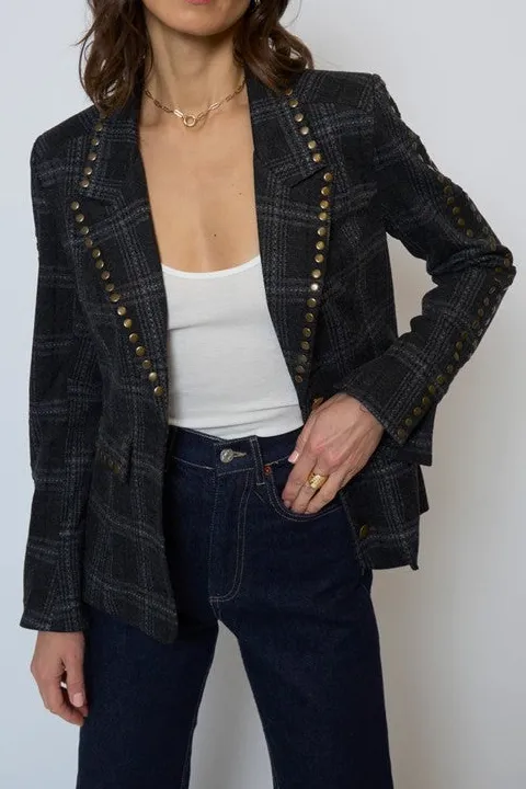 Plaid Studded Buttoned Jacket