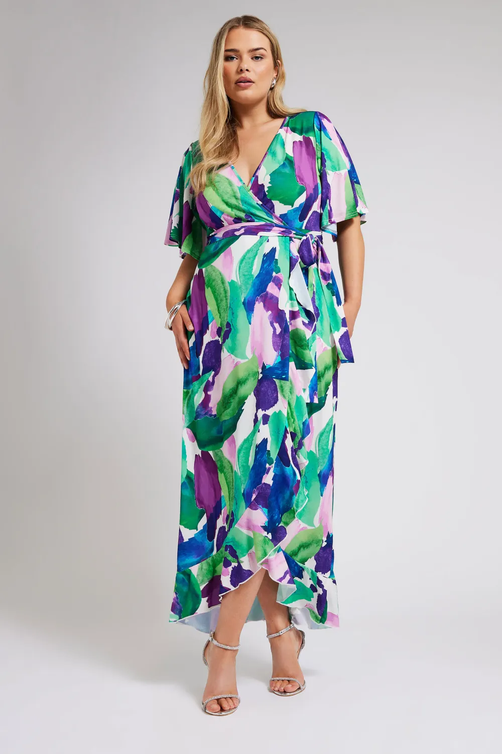 YOURS LONDON Curve Green Abstract Floral Print Wrap Dress