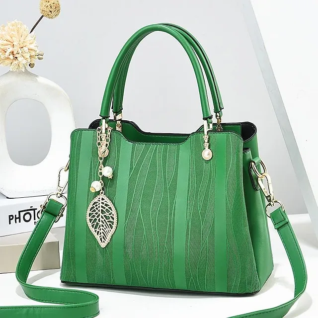 Women's Tote Top Handle Bag PU Leather Daily Office & Career Maroon Black Light Green