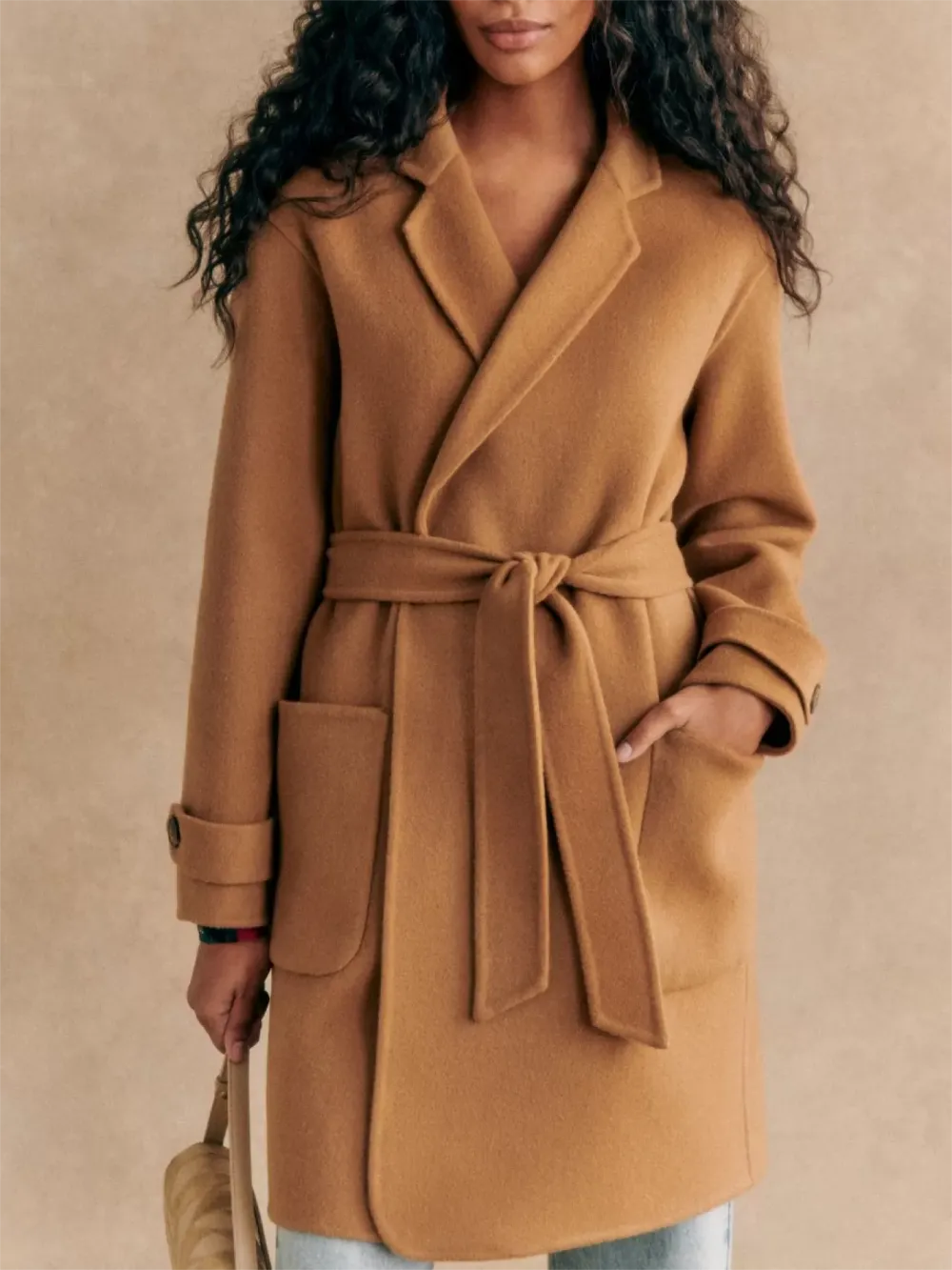 Camel Belted Wrap Coat
