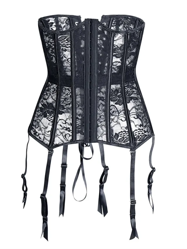 Corset Women's Corsets Corset Tops Party & Evening Valentine's Day Club Black Sexy Breathable Underbust Corset Hook & Eye Lace Up Lace Backless Tummy Control Lace Flower All Seasons