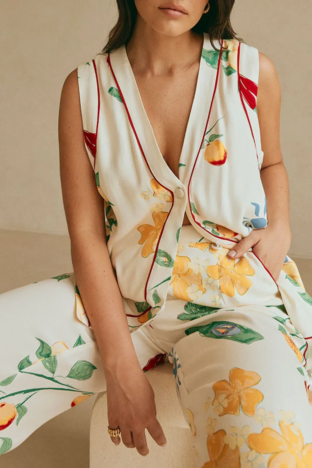 Fruit Print Slight Stretch Pants