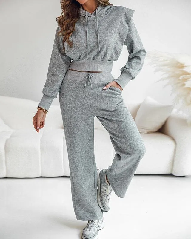 ⏰ LAST DAY PROMOTION | 16 SETS ONLY TODAY!Hooded Long Sleeve Sweatshirt and Casual Wide Leg Sweatpants Set