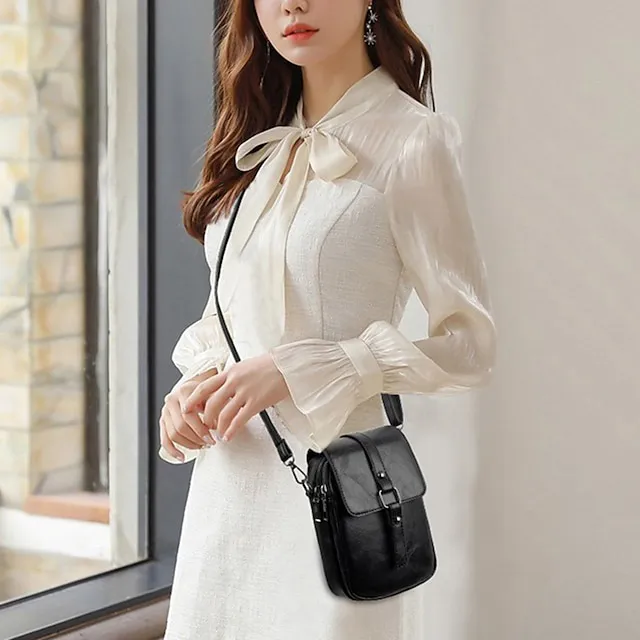 Women's Crossbody Bag Shoulder Bag Mobile Phone Bag PU Leather Shopping Daily Buckle Zipper Large Capacity Waterproof Lightweight Solid Color Black Red Brown