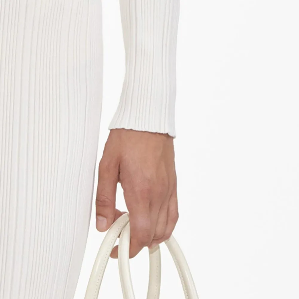 Cream Off Shoulder Knit Midi Dress