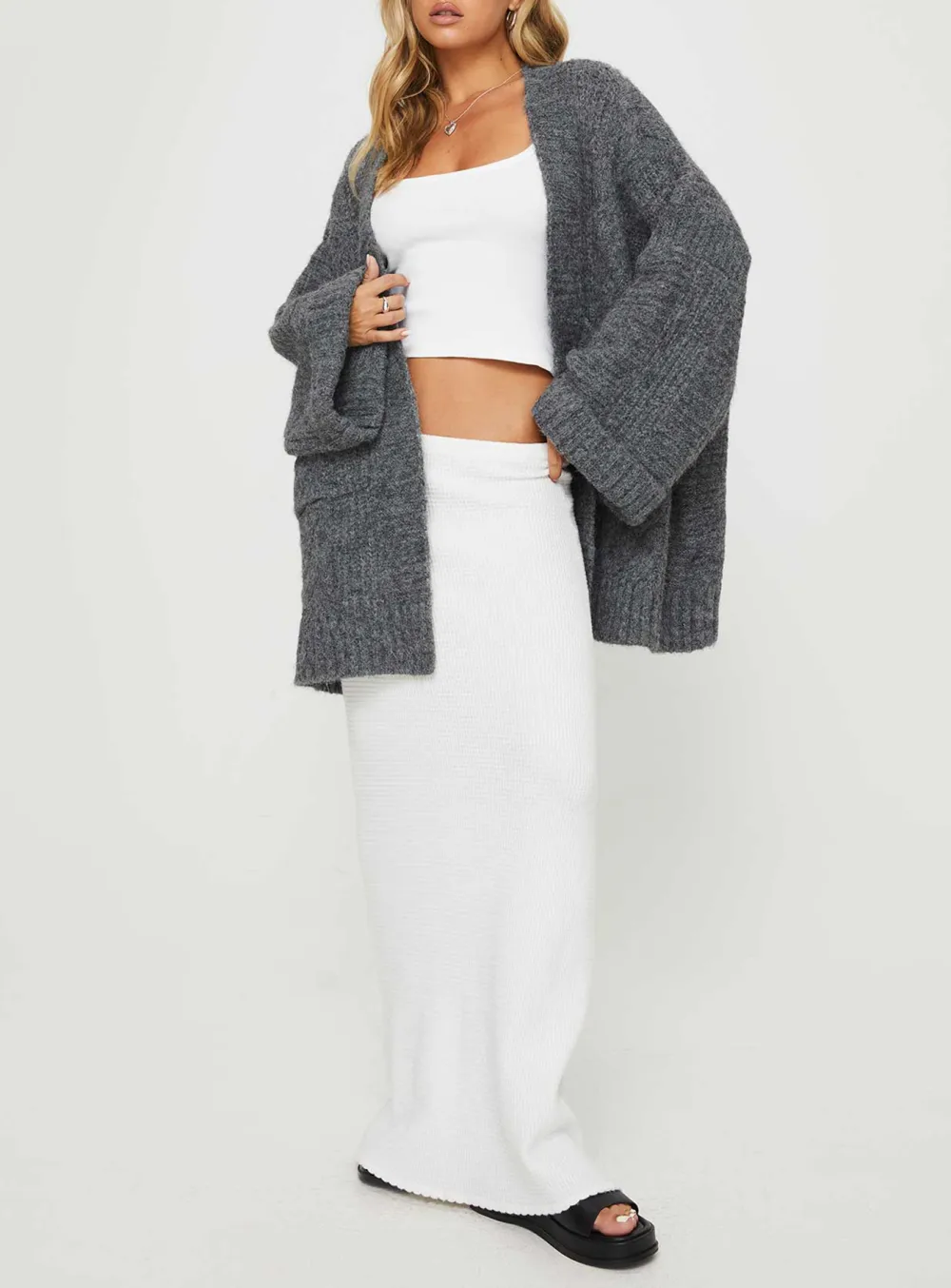 Wide Sleeves Cable Knit Cardigan