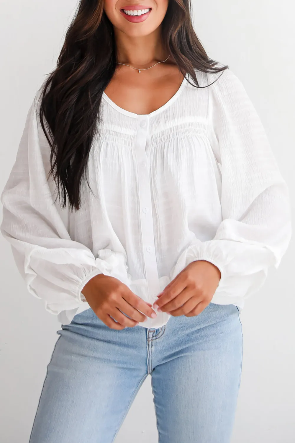 Composed Personality White Ruffle Blouse