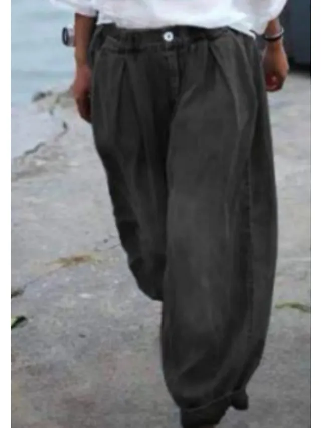 Women's Joggers Pants Trousers Baggy Faux Denim Mid Waist Fashion coastal grandma style Casual Weekend Print Micro-elastic Full Length Comfort Flower / Floral