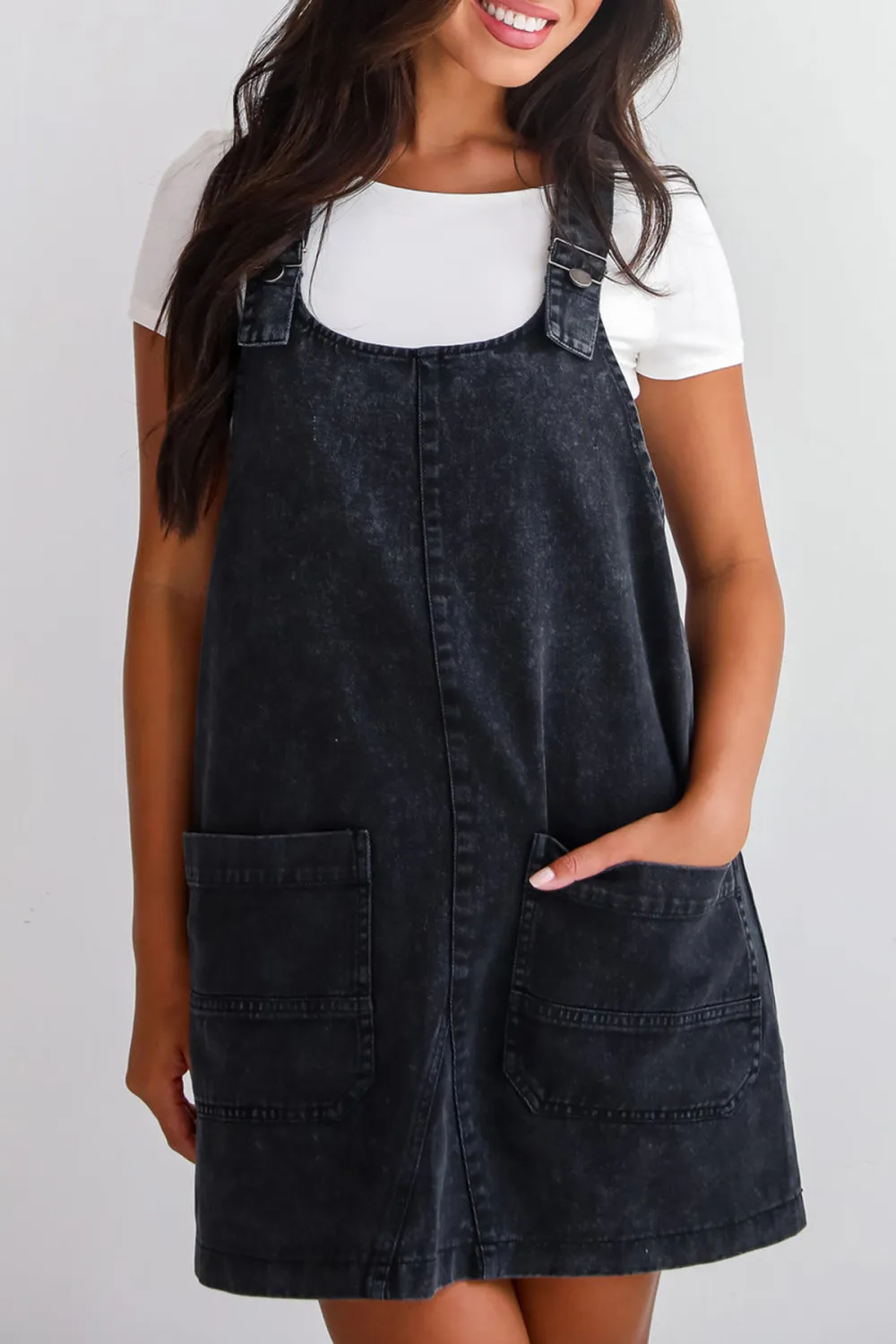 Autumn Days Black Denim Overall Mini Dress