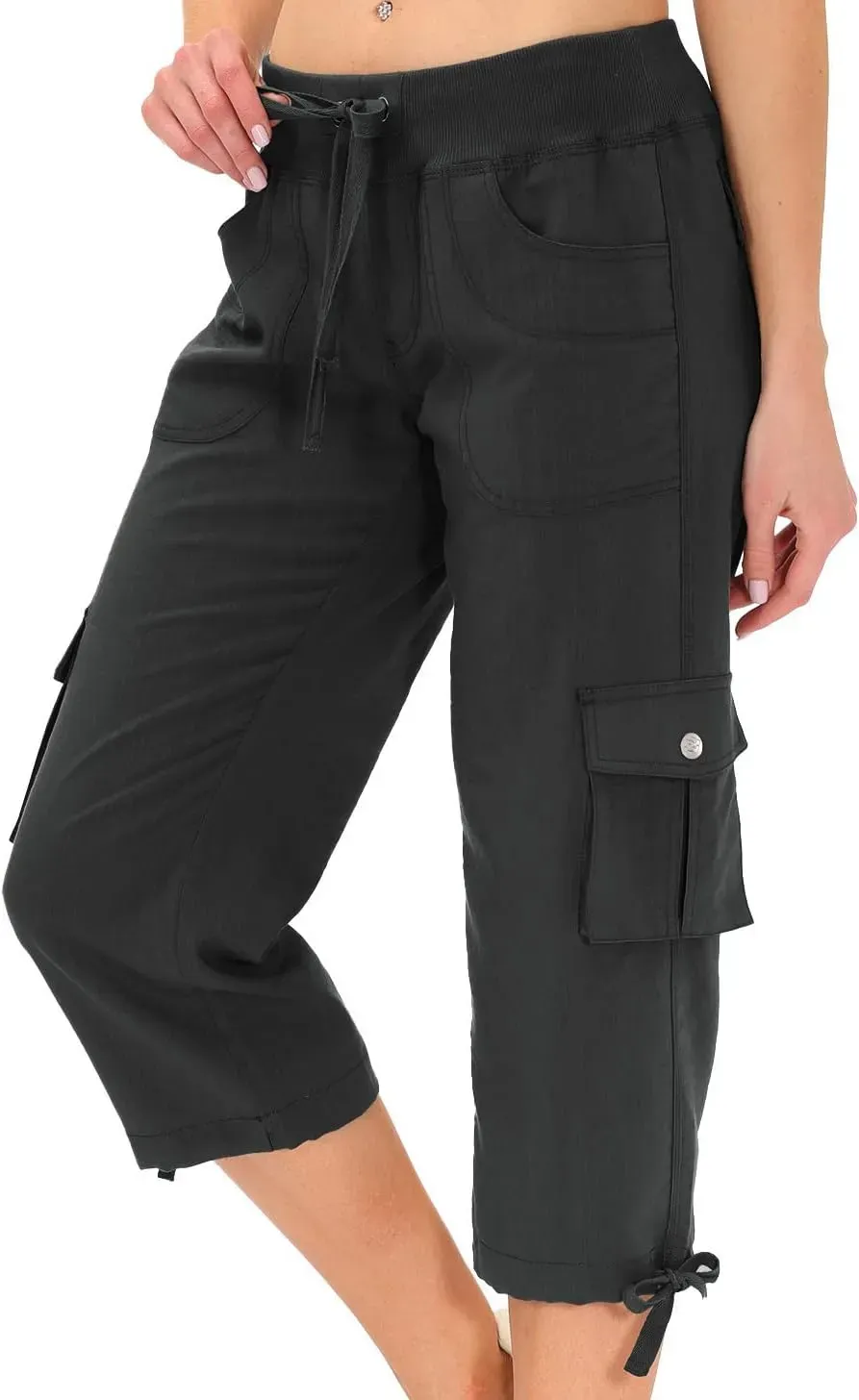 MoFiz Womens Capris with Pockets Loose Fit Casual Capri Pants Dressy Lightweight Ladies Baggy Cargo Pants for Hiking
