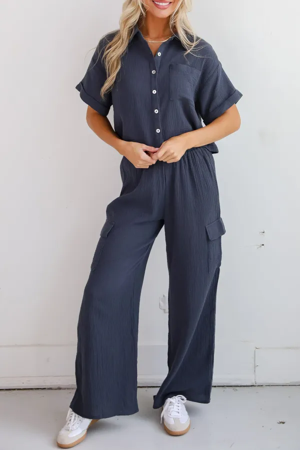 Too Perfect Charcoal Linen Blouse