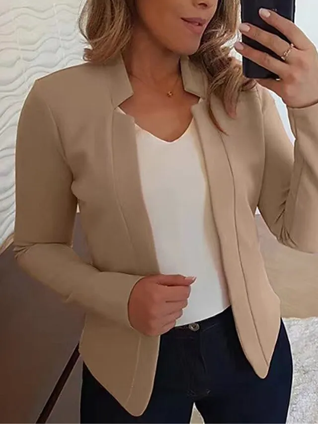 Women's Blazer Formal Slim Fit Plain Windproof Streetwear Regular Fit Outerwear Long Sleeve Fall Light Pink S