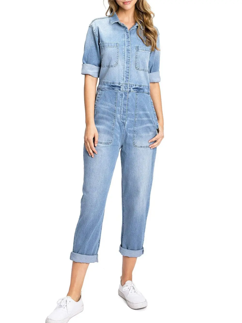 Aviator Relax Denim Utility Coverall Jumpsuit