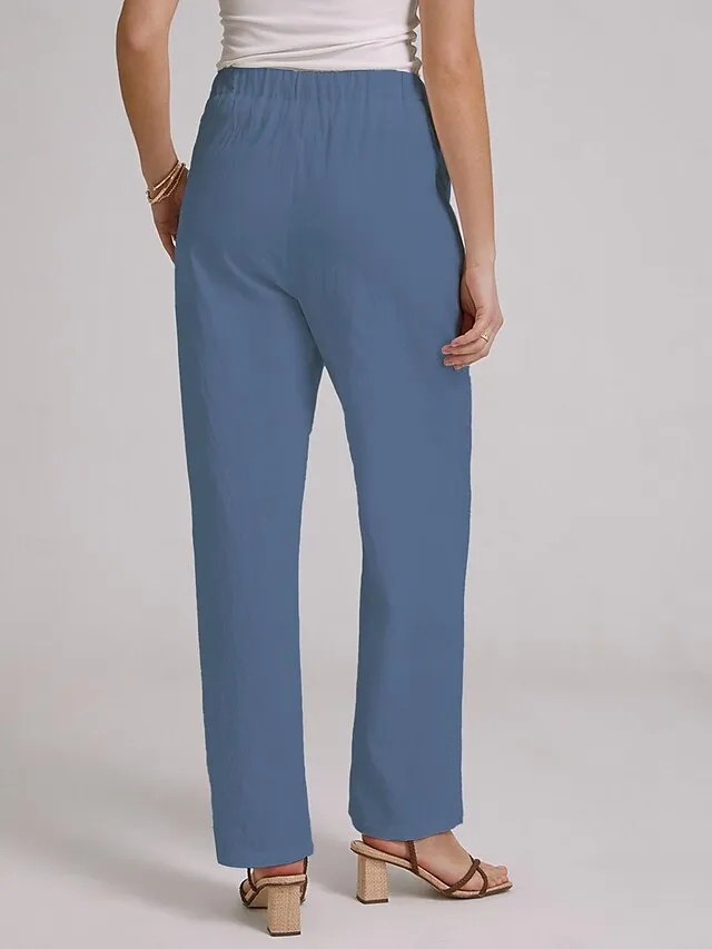 Women's Bootcut Culottes Wide Leg Chinos Cotton Faux Linen Solid Colored Baggy Mid Waist Lightweight Basic Wedding Daily Black White S M Spring &  Fall