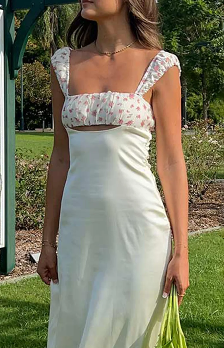 Cream Satin Square Neck Maxi Dress