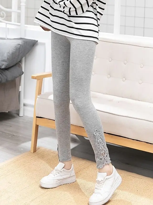 Women's Leggings Black White Grey Fashion Casual Daily Lace Ankle-Length Tummy Control Solid Colored L XL 2XL 3XL 4XL