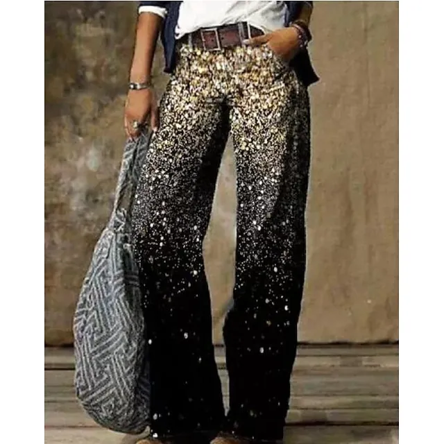 Women's Jeans Bootcut Wide Leg Full Length Faux Denim Side Pockets Wide Leg High Elasticity Mid Waist Fashion Casual Weekend 1 2 S M