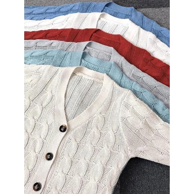 Women's Cardigan Pocket Knitted Button Solid Color Casual Chunky Long Sleeve Regular Fit Sweater Cardigans Open Front Fall Winter Dark powder Blue Army Green