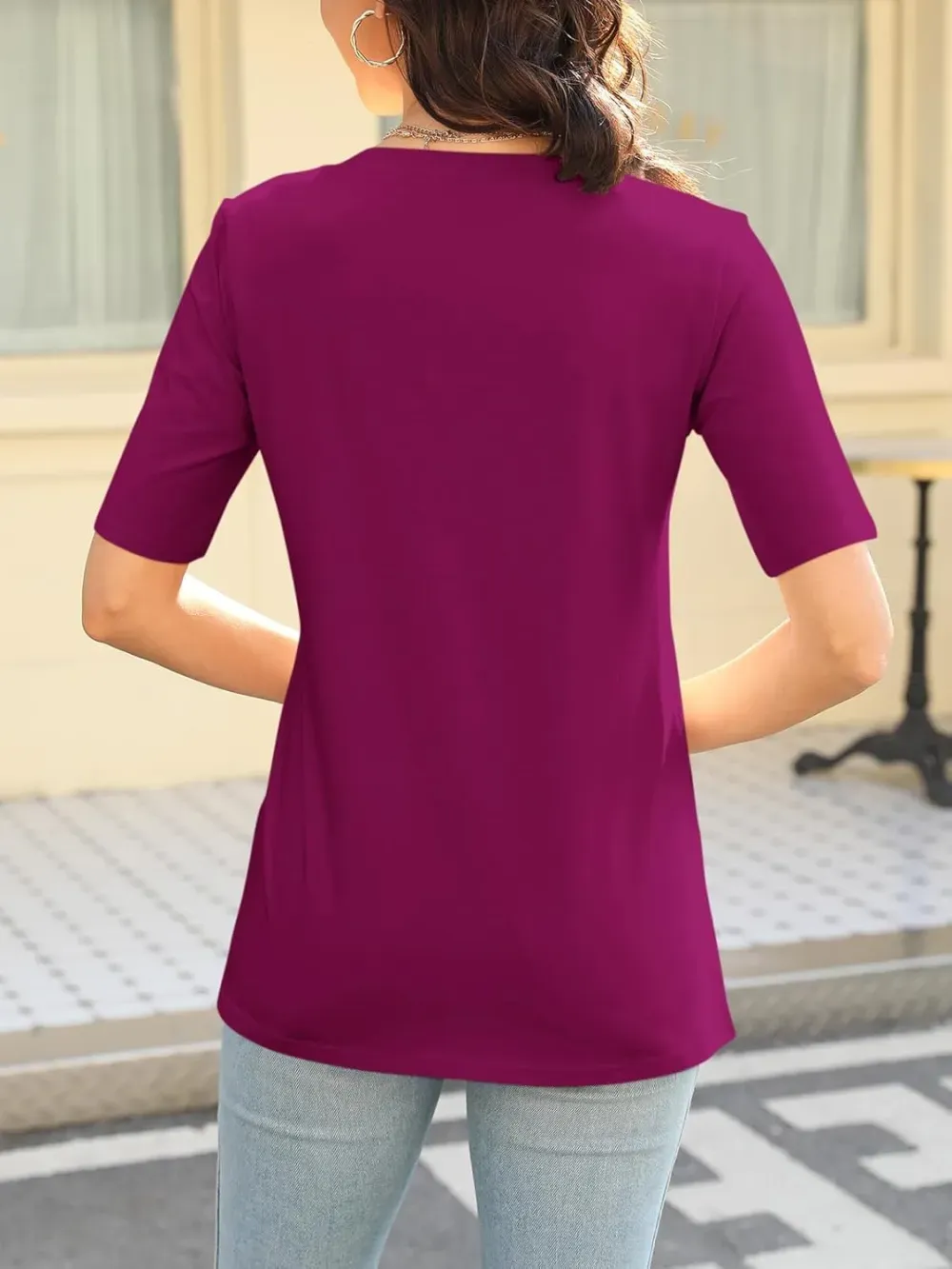 ORANDESIGNE Women's Color Block Short Sleeve T Shirts Casual V Neck Summer Tops Tees Loose Fit Blouses