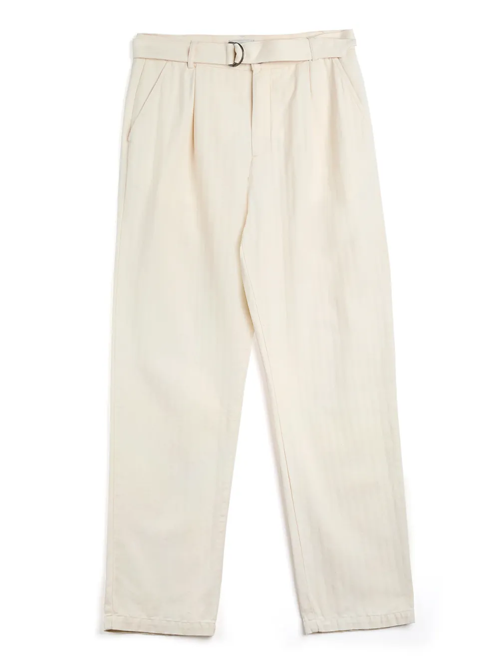 Ecru Straight-Leg Belted Cotton Trousers