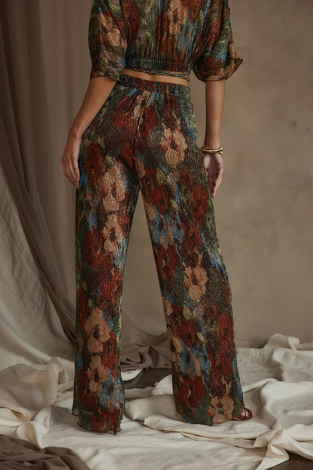 Multicolor Metallic Floral Pant