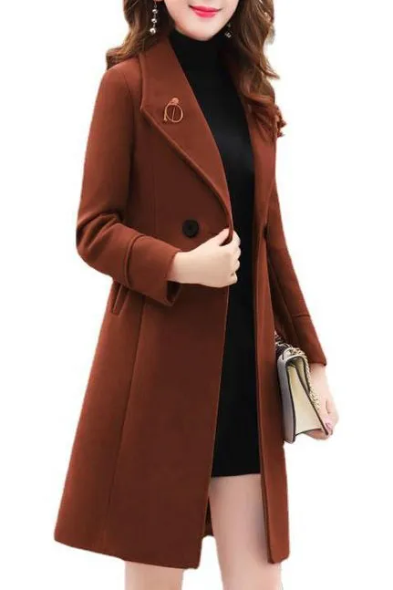 Solid Lapel Double Button Slim Coat