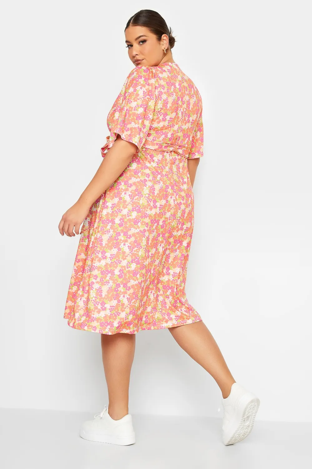 YOURS Curve Orange Floral Print Wrap Midi Dress