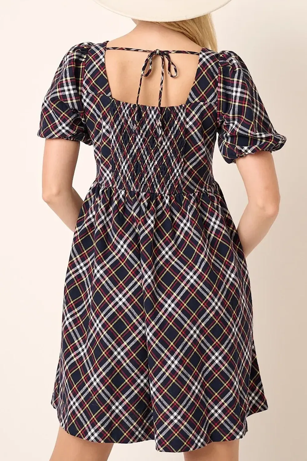 Retro All-Match Simple Slim  Plaid Dress