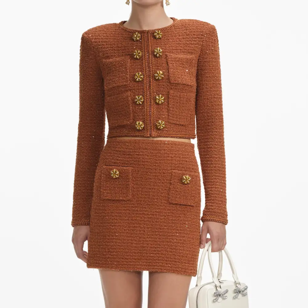 Brown Textured Knit Jacket