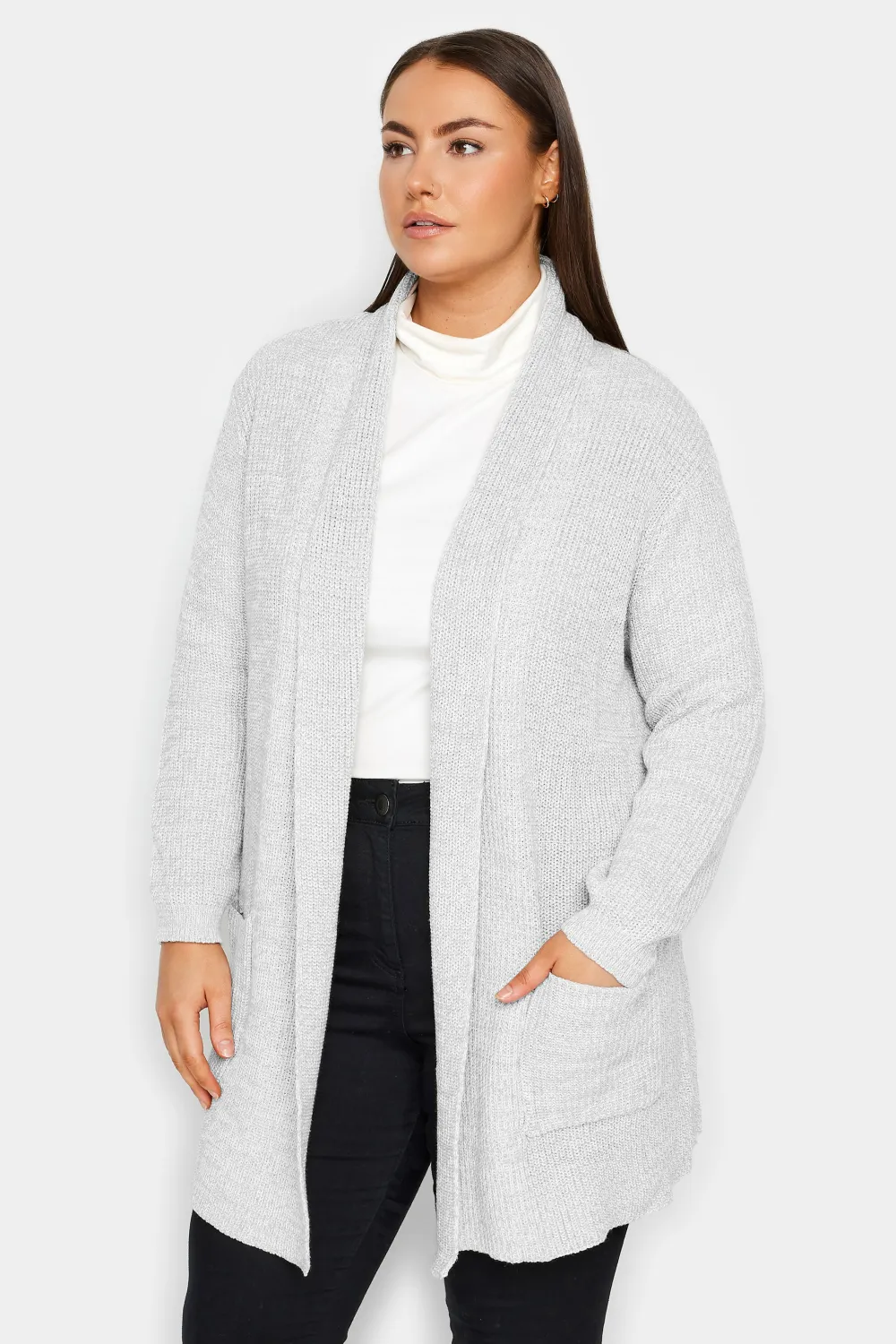 Evans Grey Shawl Collar Cardigan