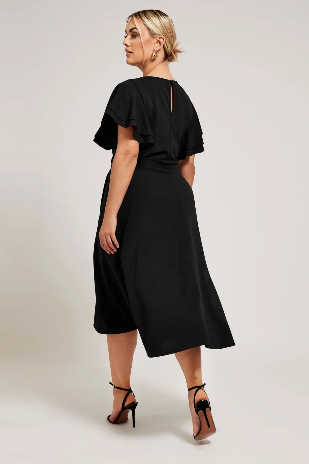 YOURS LONDON Curve Black Buckle Dipped Hem Midi Dress