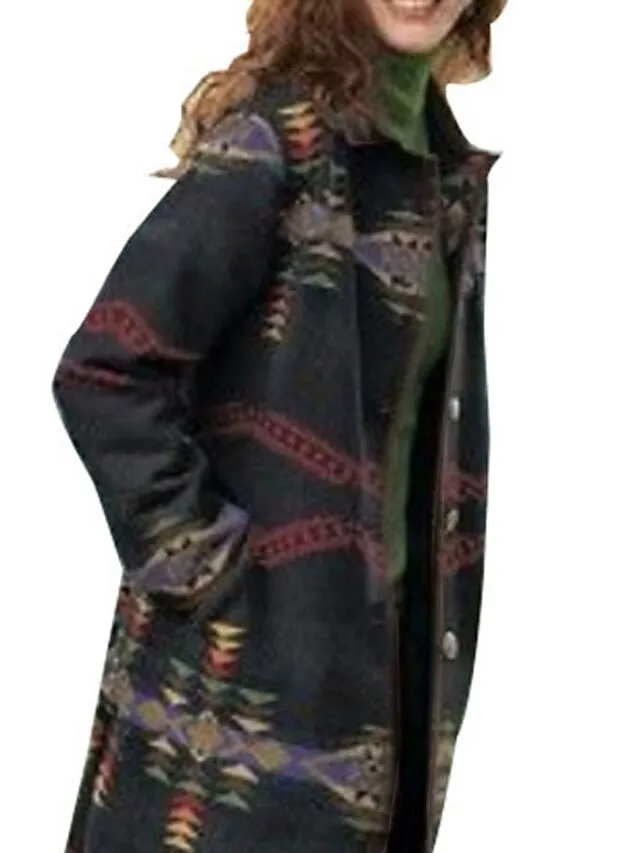 Women's Winter Coat Windproof Warm Outdoor Street Daily Vacation Pocket Oversized Print Single Breasted Lapel Chic & Modern Elegant Modern Street Style Geometric Regular Fit Outerwear Long Sleeve