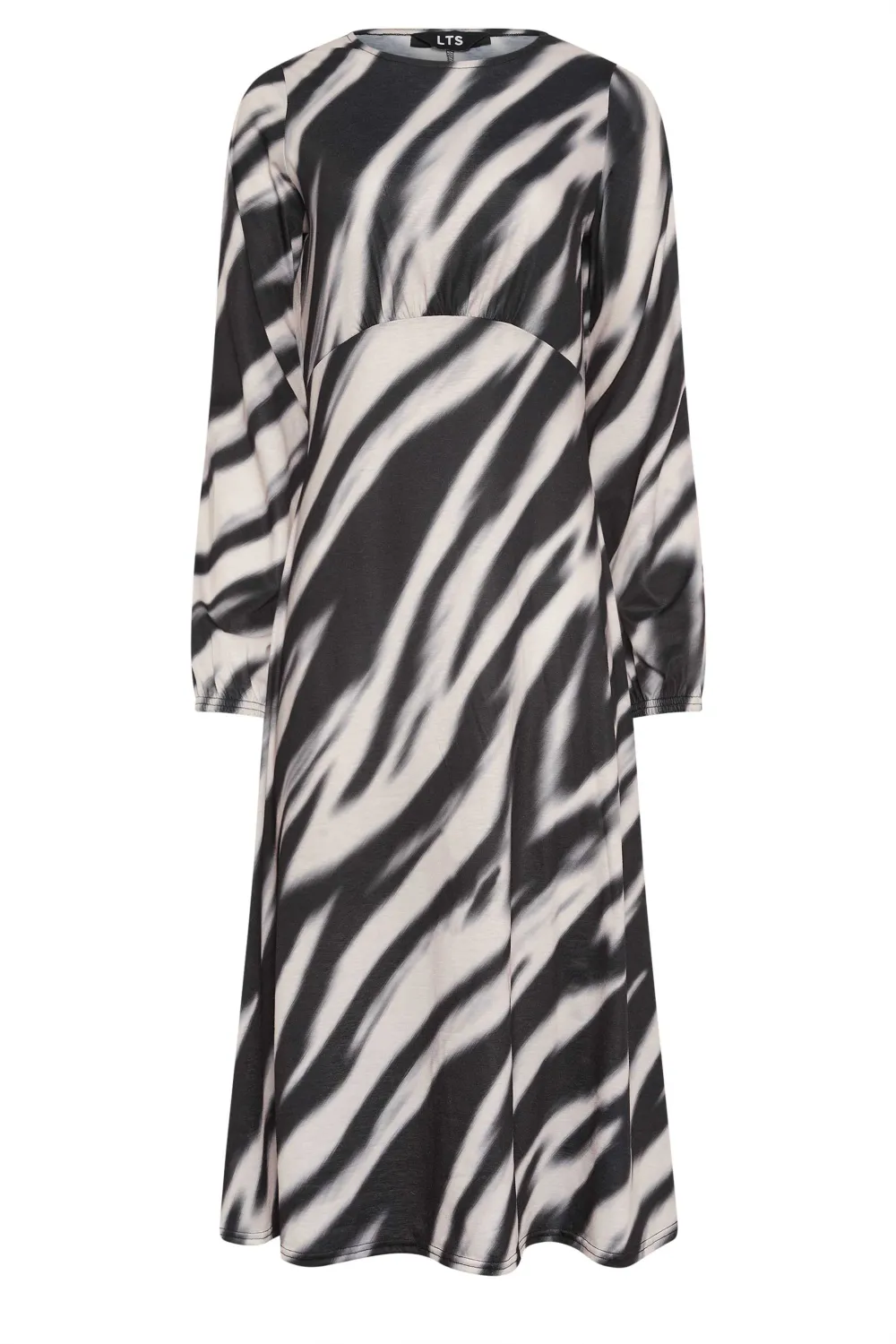 LTS Tall Black Abstract Stripe Print Midi Dress