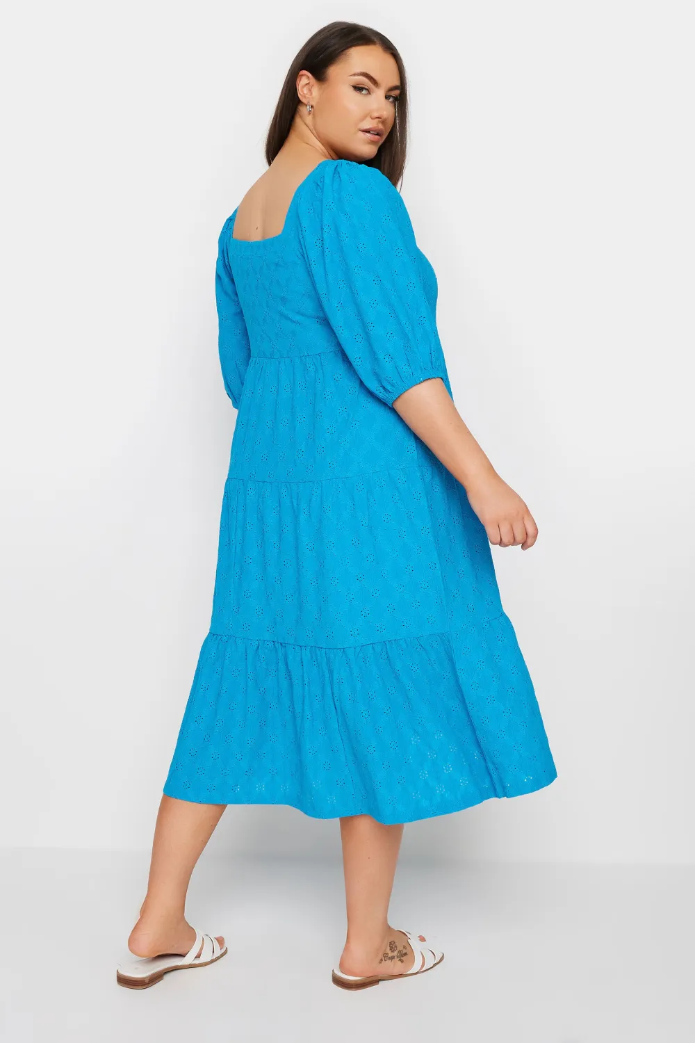 YOURS Curve Blue Broderie Anglaise Button Front Dress